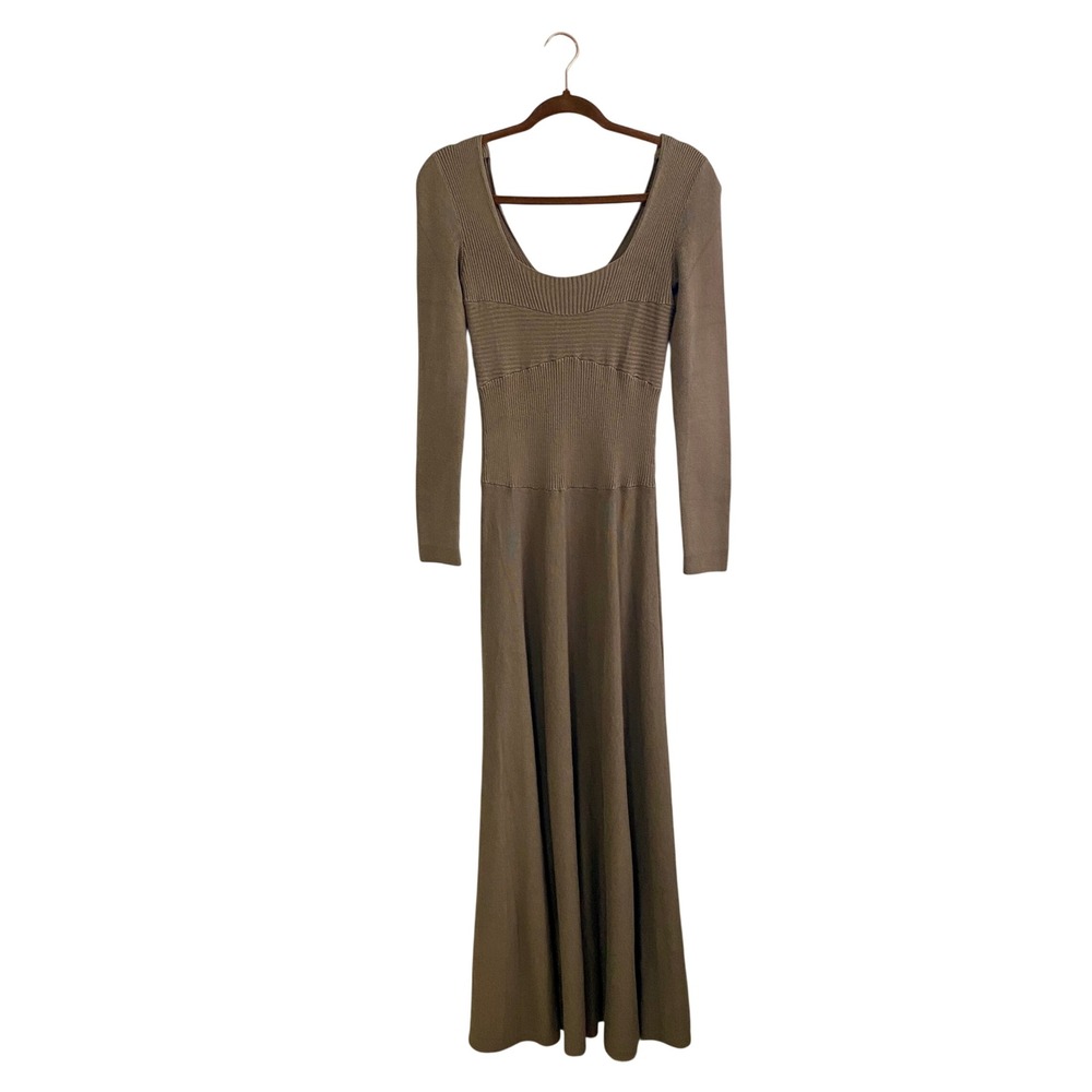 Free People‎ FP Beach Mixed Rib Knit Long Sleeve Maxi Dress Taupe Size S